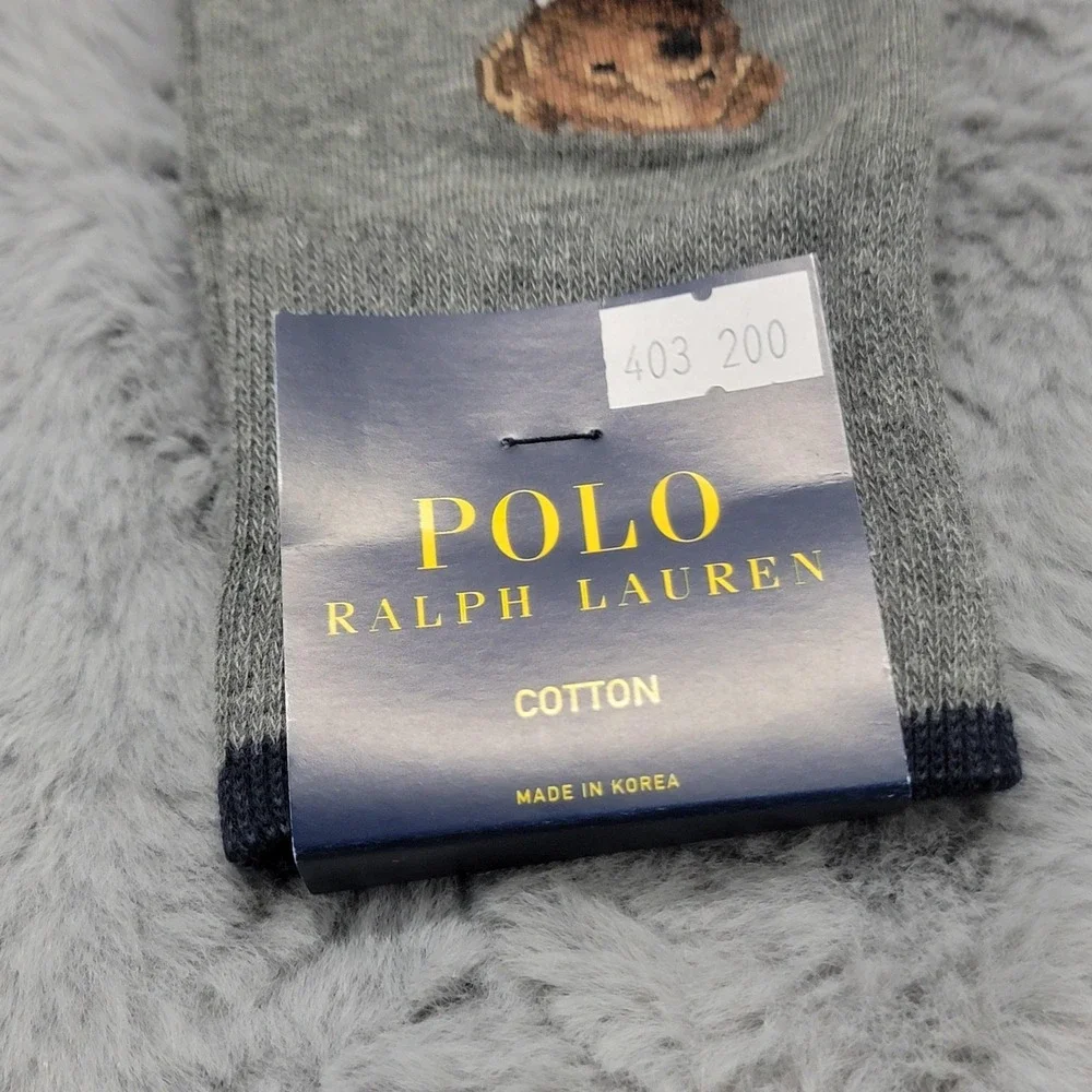 Polo Ralph Lauren Socks‎ Mens 10-13 Gray Preppy Polo Bear Crest Mid Calf Cotton